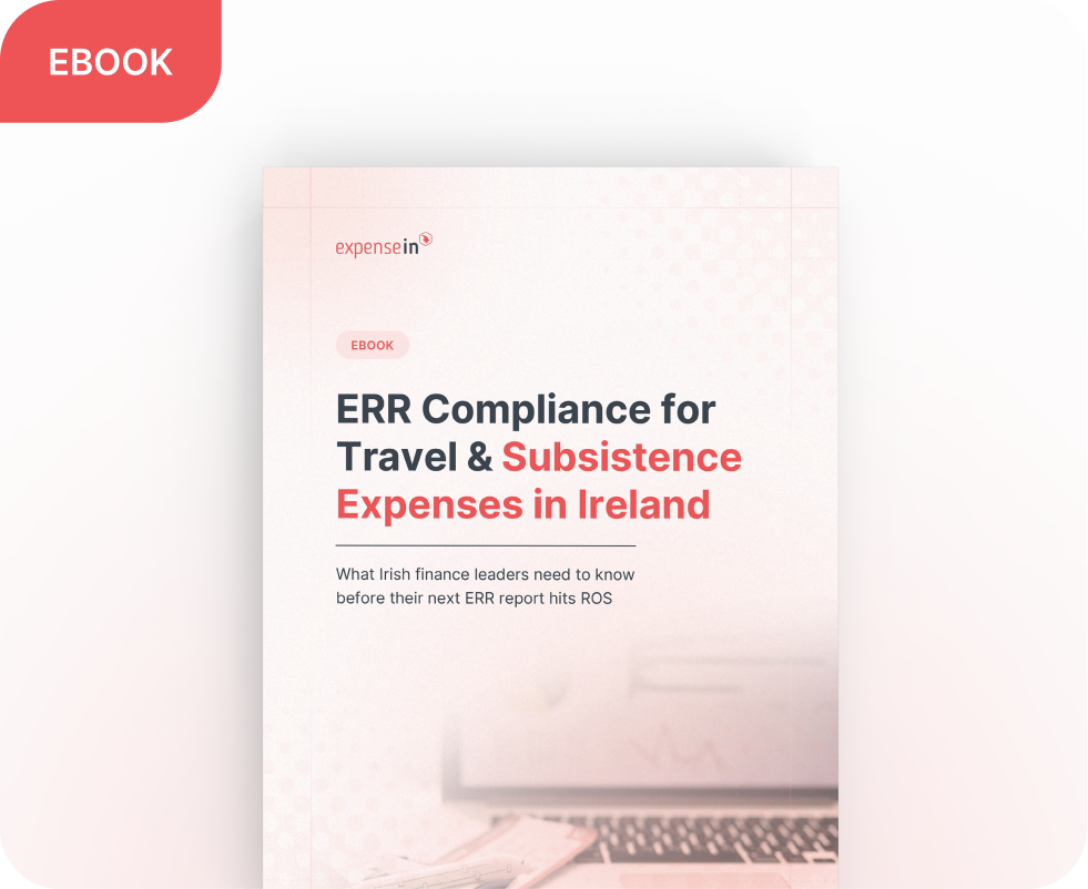 eBook cover titled "ERR Compliance for Travel & Subsistence Expenses in Ireland".