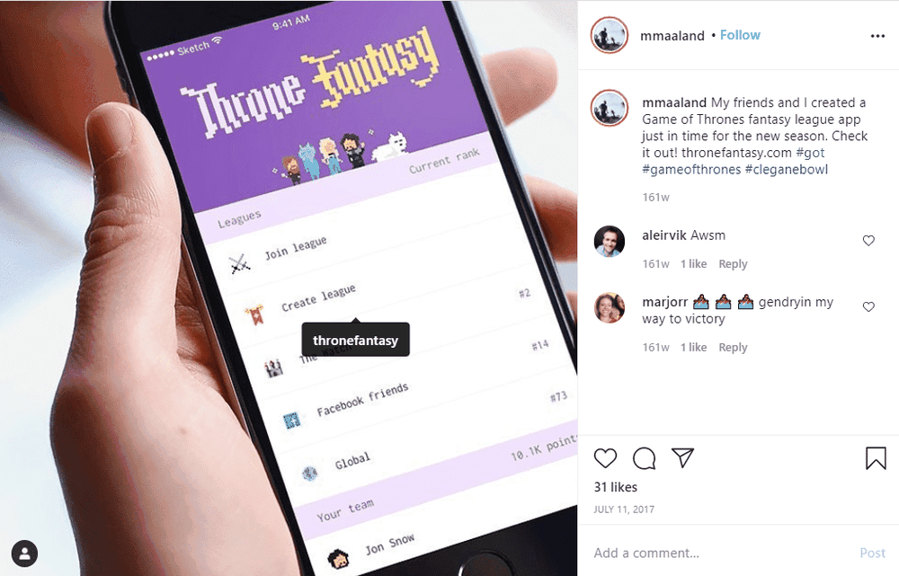 A mobile game made by an Instagram influencer