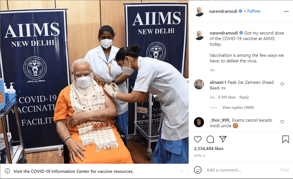 Narendra Damodardas Modi Instagram Account Post