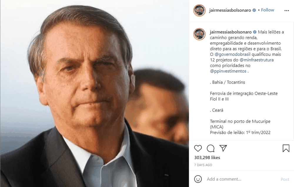 Jair Bolsonaro Instagram Account Post