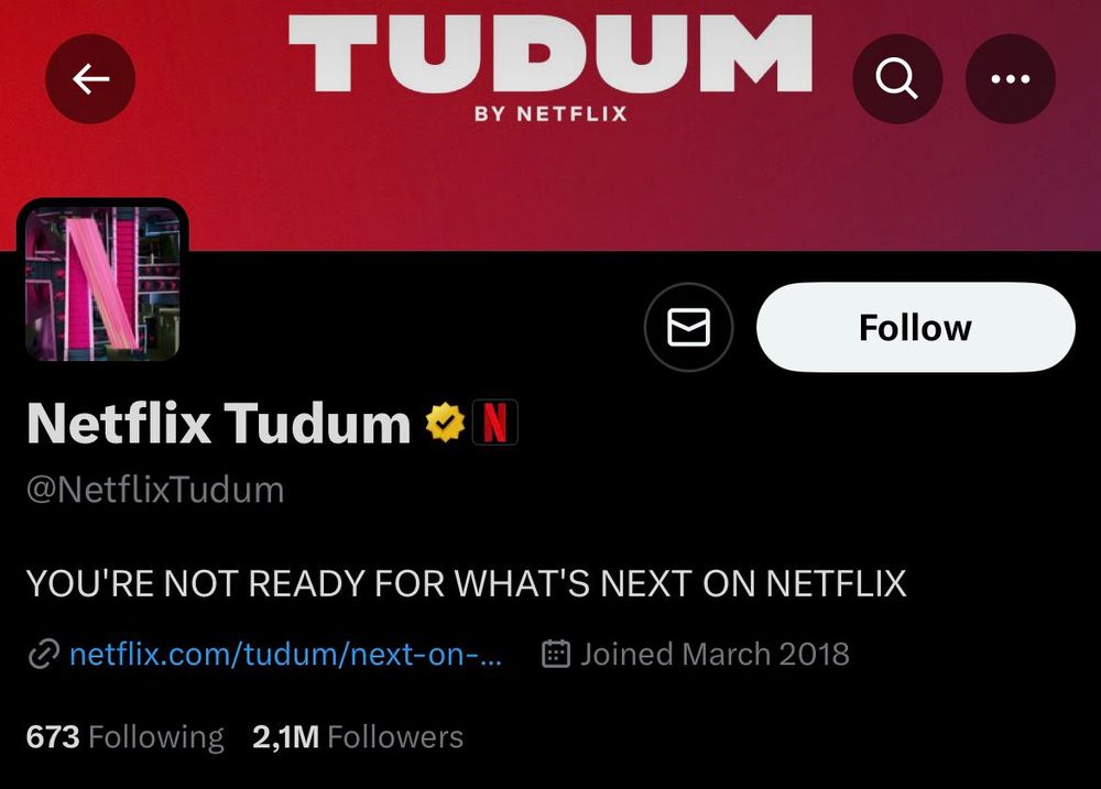 An example of following and followers ratio of @NetflixTudum on Twitter