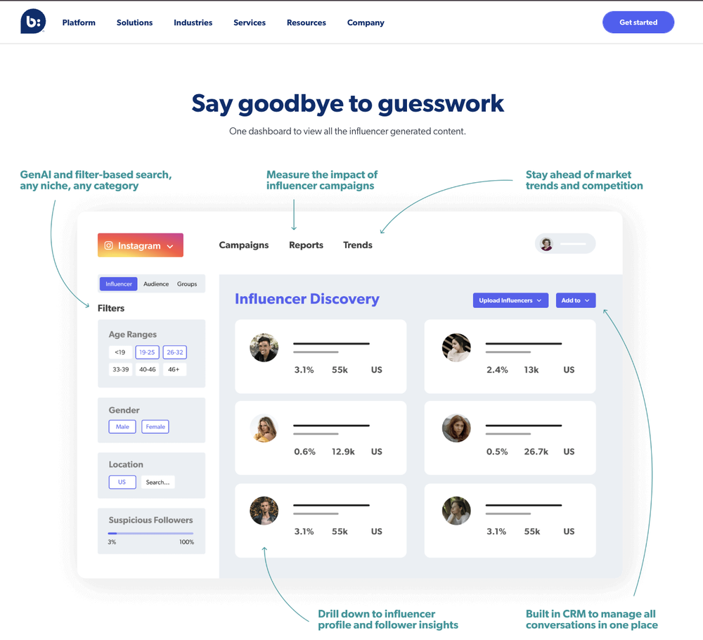 Affable.ai helps brands find influencers using a dozen filters, ensuring authentic profiles.