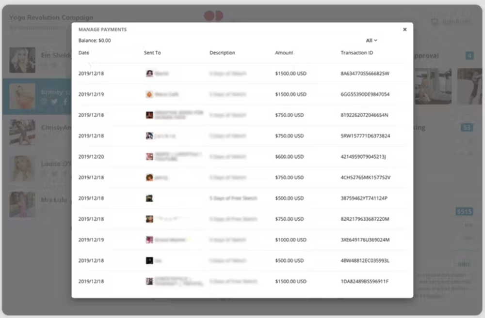 An example of Meltwater’s feature to manage influencer payment via its all-in-one tool.