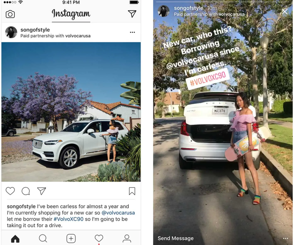 An example of a paid collaboration between an Instagram influencer and Volvo.