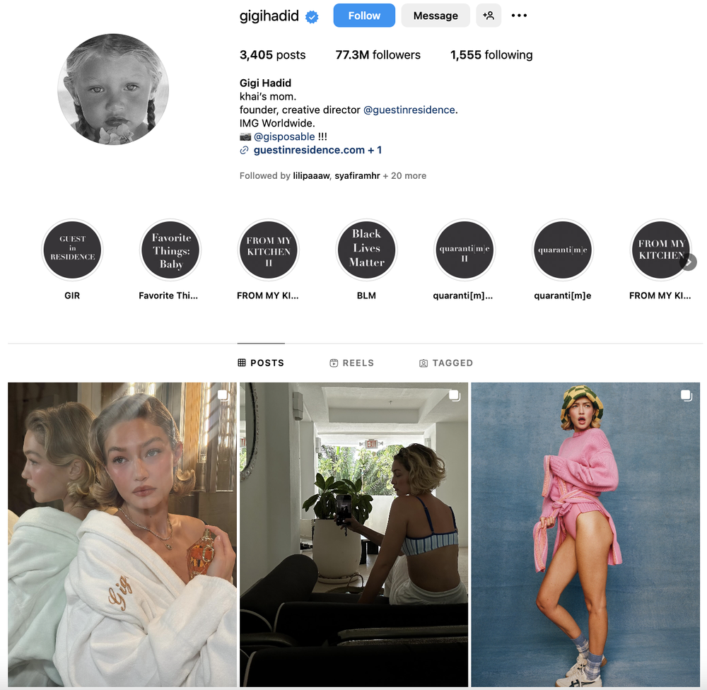 An example of celebrity influencer, Gigi Hadid
