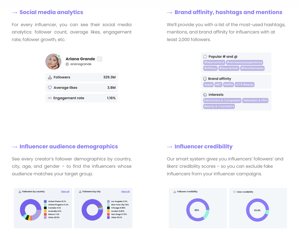 Promoty’s influencer analytics tool with thorough insights like social media analytics, brand affinity, audience demographic, and influencer credibility.