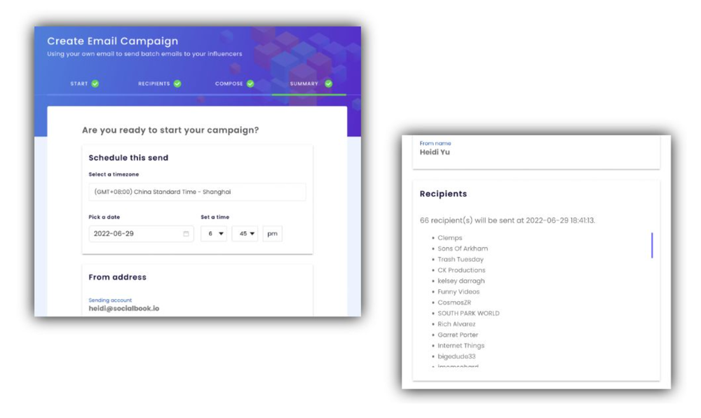 A look of Socialbook's website which shows one of its functions to create email campaign and send them in bulk.