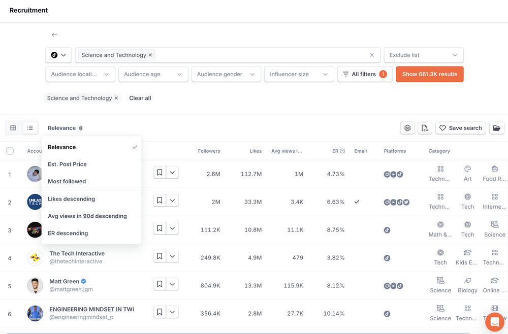 HypeAuditor Recruitment tool