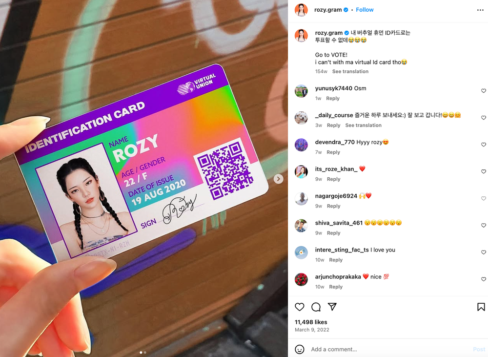Rozy’s Instagram post that shows her ID card as a virtual entity.