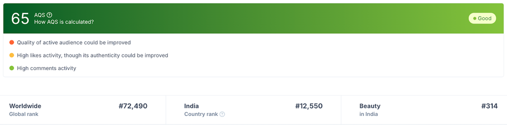 Audience Quality System (AQS), HypeAuditor’s proprietary metric that shows audience type and quality.