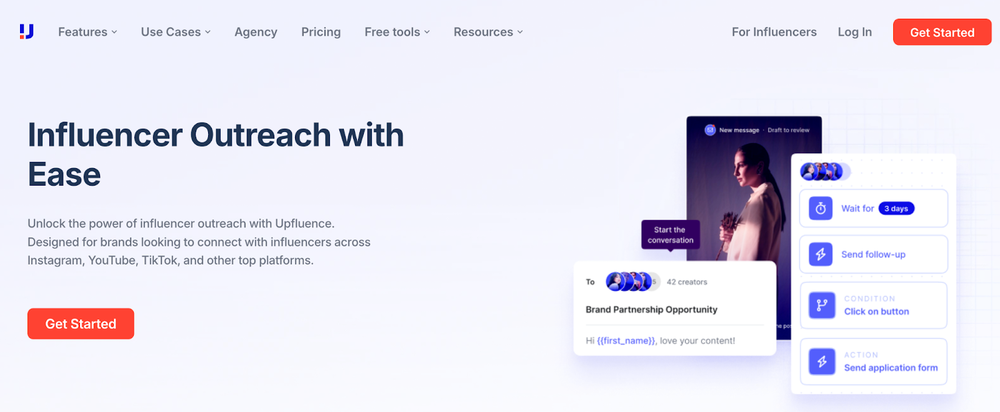 An example of Upfluence's landing page which enables influencer outreach with ease.