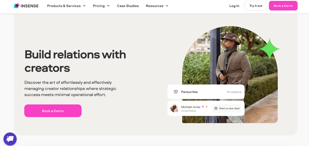 A look of Insense's website, a tool that helps build relations with creators.