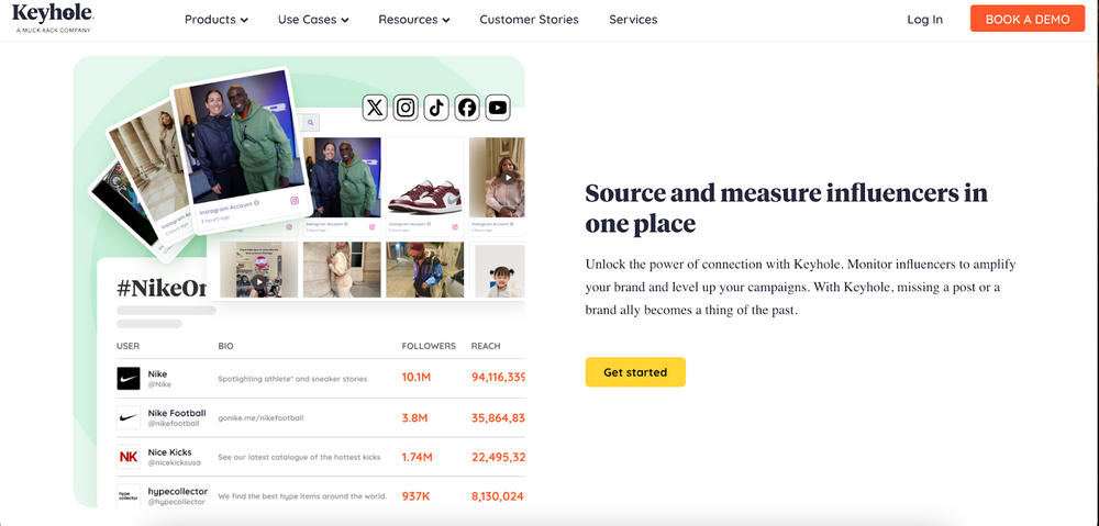 A screenshot from Keyhole’s website which shows its function to source and measure influencers in one place.