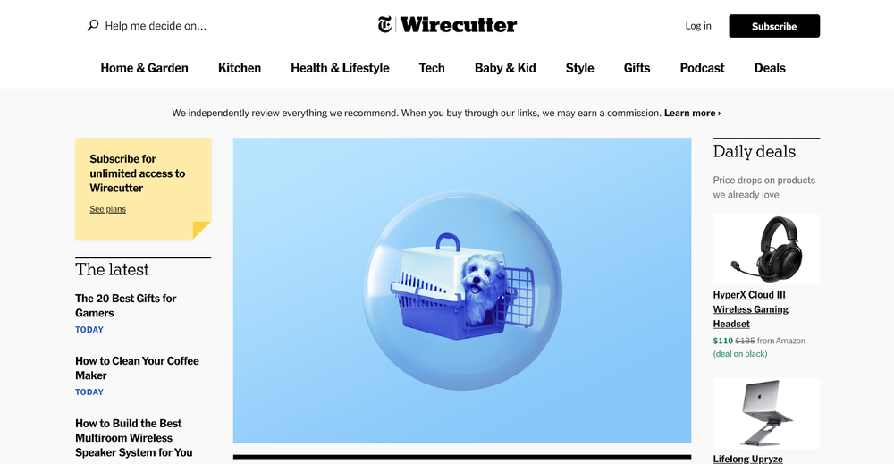 Screenshot of Wirecutter's homepage