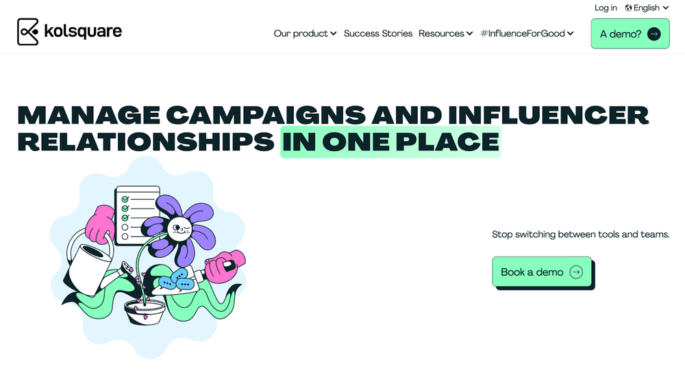 Kolsquare website showing its function to manage campaigns and influencer relationships.