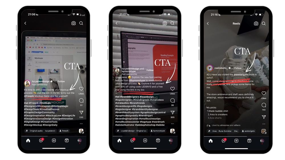 Different options on how to write CTAs for branded content ads.