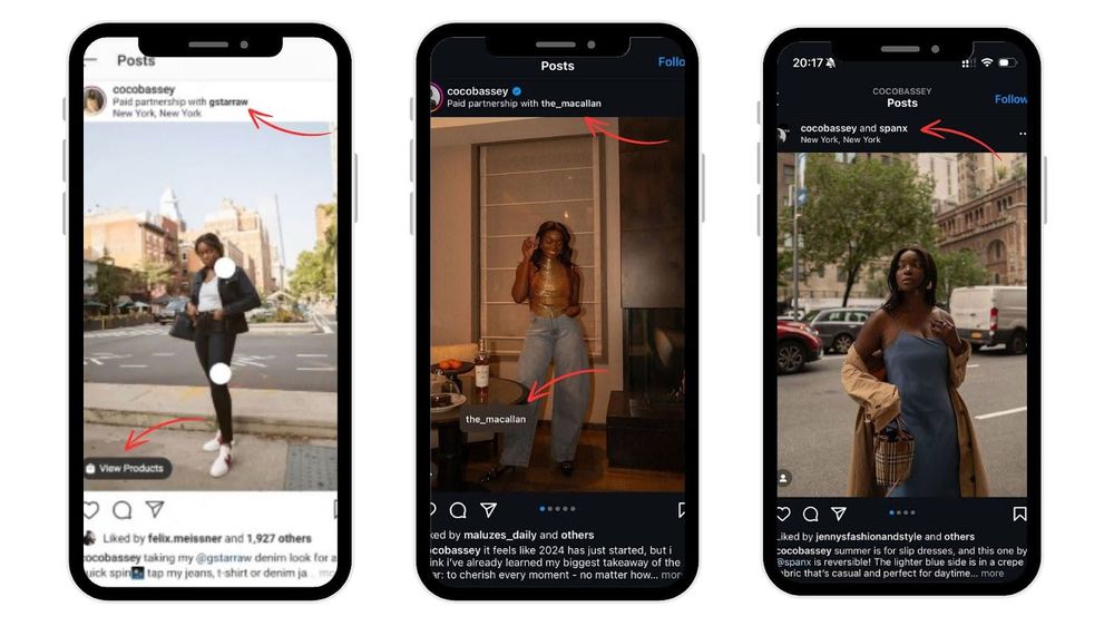 Branded content tags that appear on paid posts.