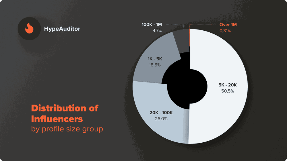 Distribution of influencers by profile size group