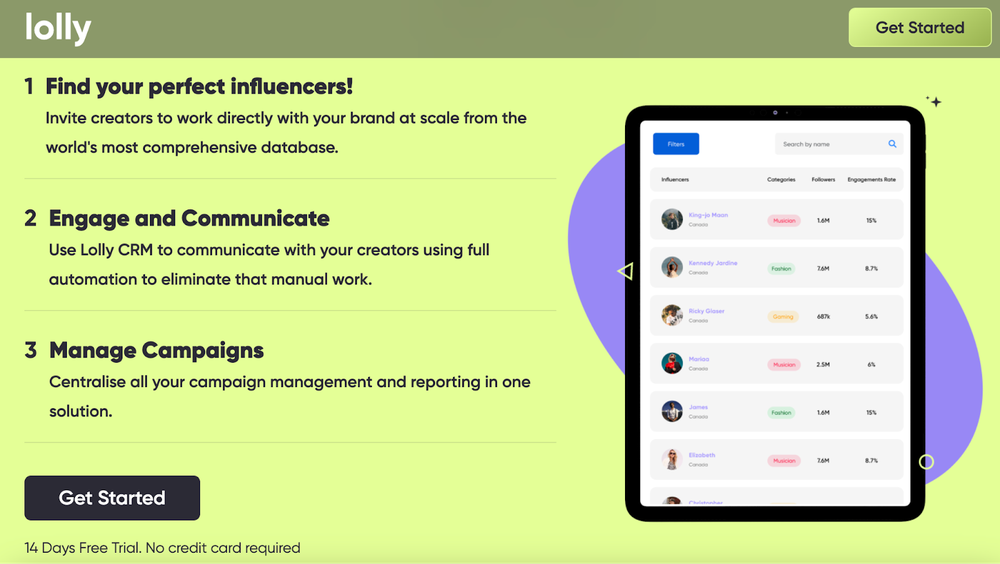Lolly, a tool that helps brands find influencers as well as engage and communicate with them using full automation.