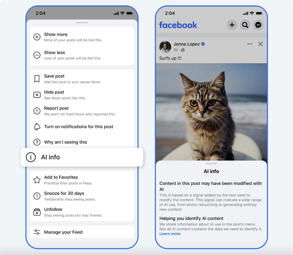 Meta’s AI info which requires users to disclose AI-generated content on Facebook.