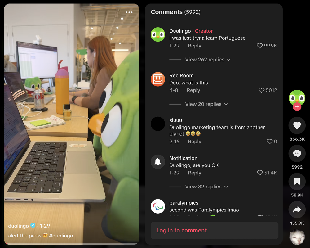 Duolingo’s EGC post that attracted comments from the audience.
