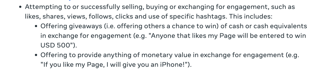 A point in Meta's Community Guidelines that requests users not to artificially collecting likes, followers, or shares.