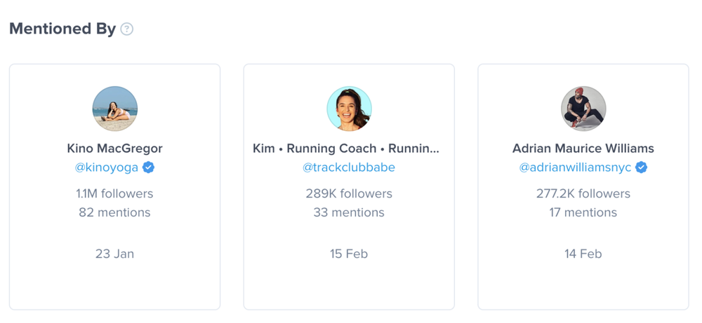 A list of influencers who mentioned a brand