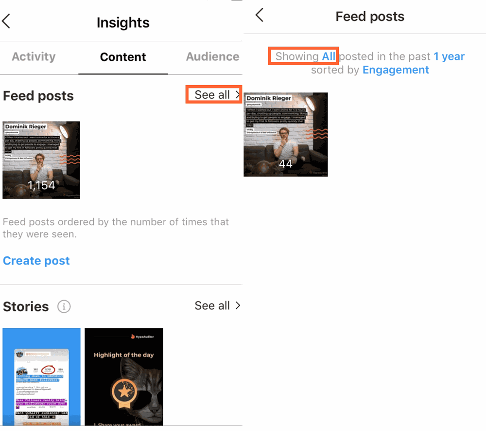 See post performance under the Content tab