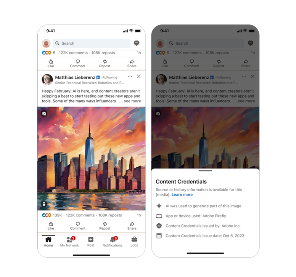 LinkedIn now applies Content Credentials as a form of AI usage disclosure.