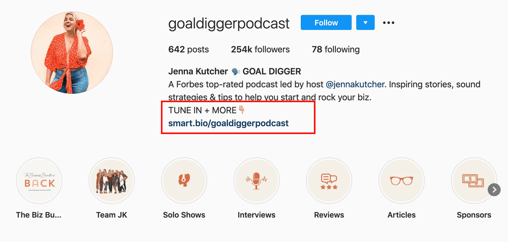 Instagram of online podcast host Jenna Kutcher