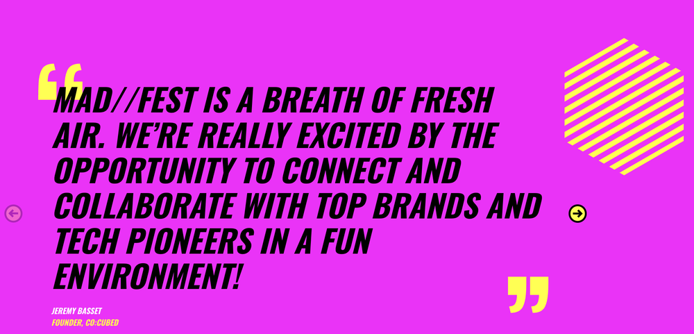 A testimonial about MAD//UpNorth 2025 mentioning it's a fun environment with opportunity to connect and collaborate.