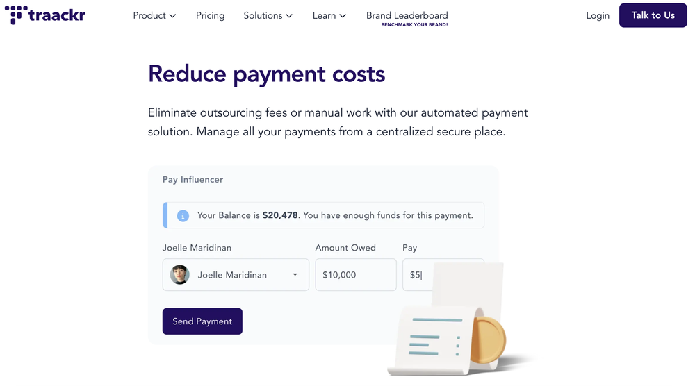 Traackr’s influencer payment tool that ensures marketers can reduce payment costs using automated payment.