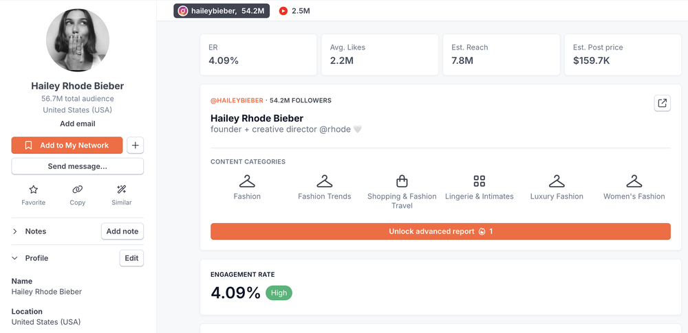 Hailey Bieber influencer profile