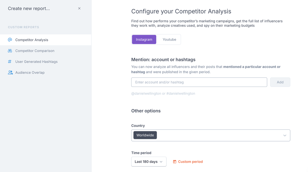 HypeAuditor's Competitor Analysis tool