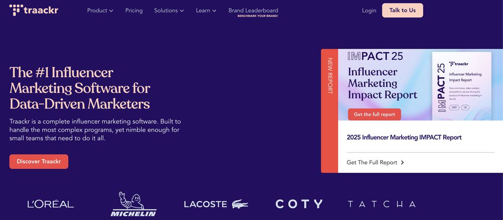 A screenshot of Traackr's website, the influencer marketing software for data-driven marketers.