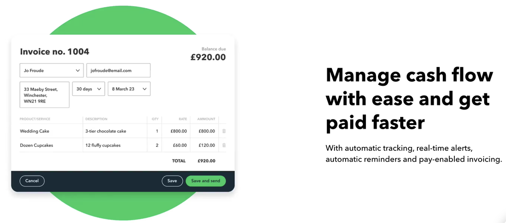 A screenshot of Quickbooks’ website which offers accounting software that can help influencers manage their cash flow and payment.