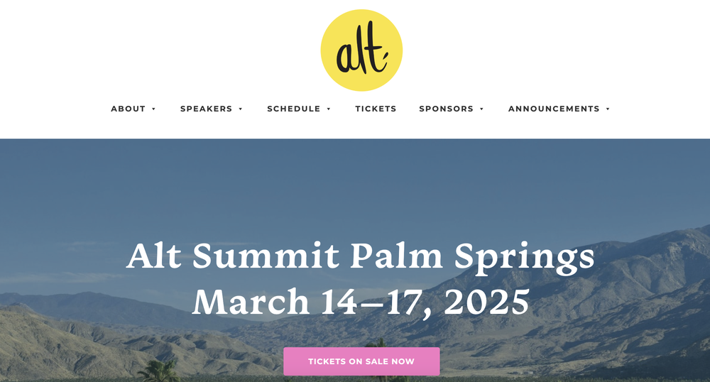 A screenshot of Alt Summit 2025's website that will be held in Palm Springs, CA, USA.