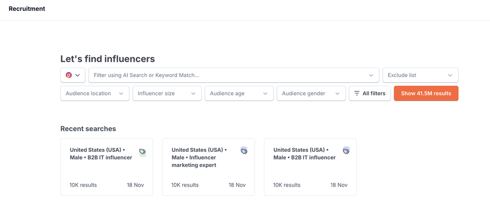 HypeAuditor's Influencer Discovery tool