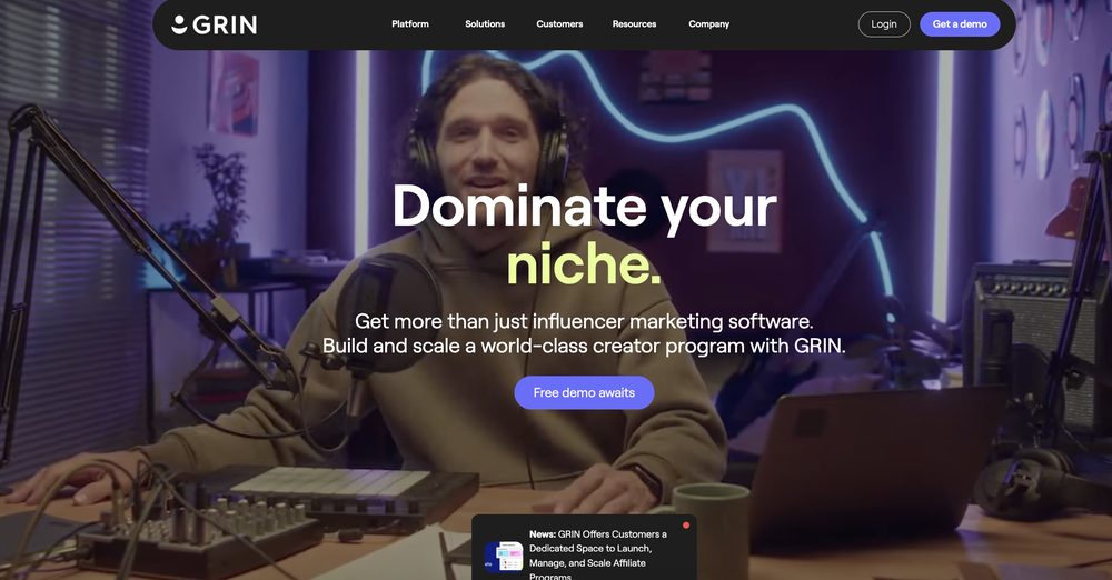 a screenshot from GRIN, an influencer marketing software to build and scale creator program.