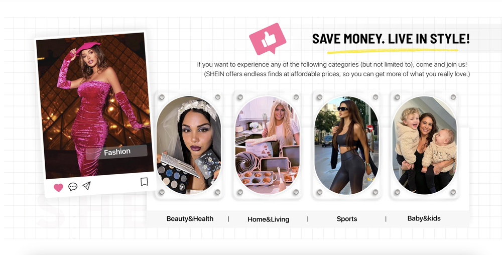 A screenshot of Shein Ambassador Program which offer influencers with many opportunities