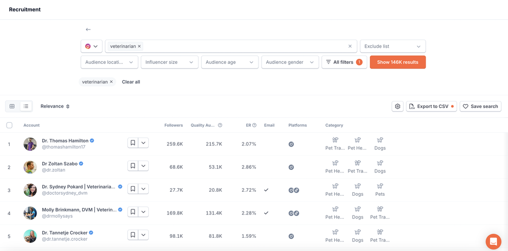 A demonstration of using HypeAuditor's niche search tool to find the right influencers.