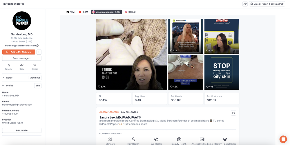 An insight into Sandra Lee's profile, an Instagram key opinion leader (KOL)