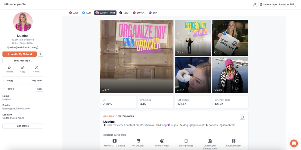 An insight into iJustine's profile, an Instagram key opinion leader (KOL)