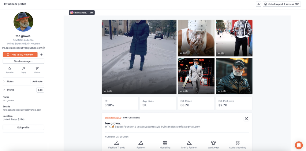 An insight into Irvin Randle's profile, an Instagram "granfluencer."