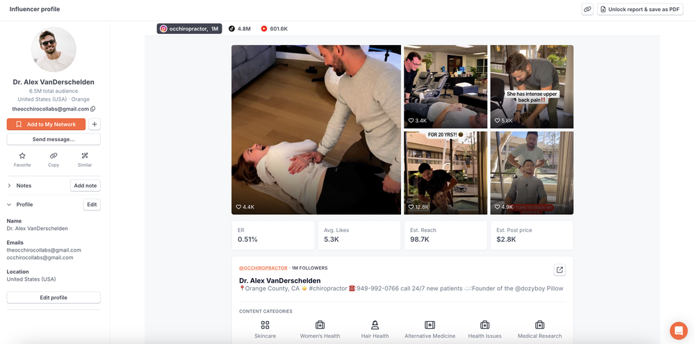 An insight into Dr. Alex VanDerschelden's profile, an Instagram key opinion leader (KOL)