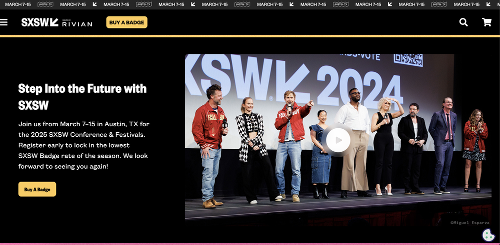 A screenshot of SXSW 2025's website that will be held in Austin.
