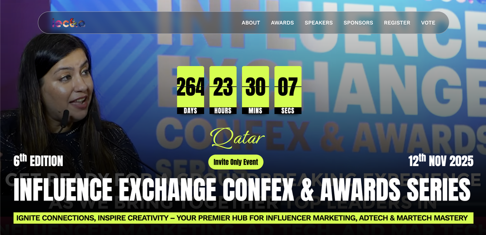 A screenshot of Influence Exchange Confex & Awards that will be held in Qatar.