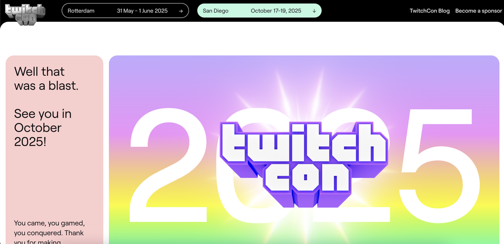 A screenshot from TwitchCon San Diego landing page, which will be the second TwitchCon in 2025.