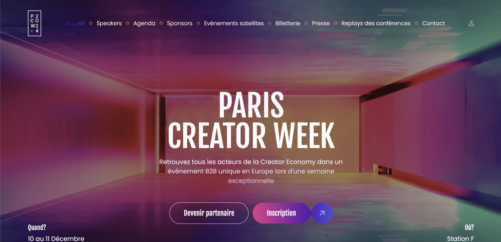 The webpage of Paris Creator week, a creator conference that will be held in December 2025.