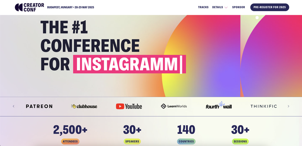 A screenshot from Creator Conf's website that will be held in May 2025.